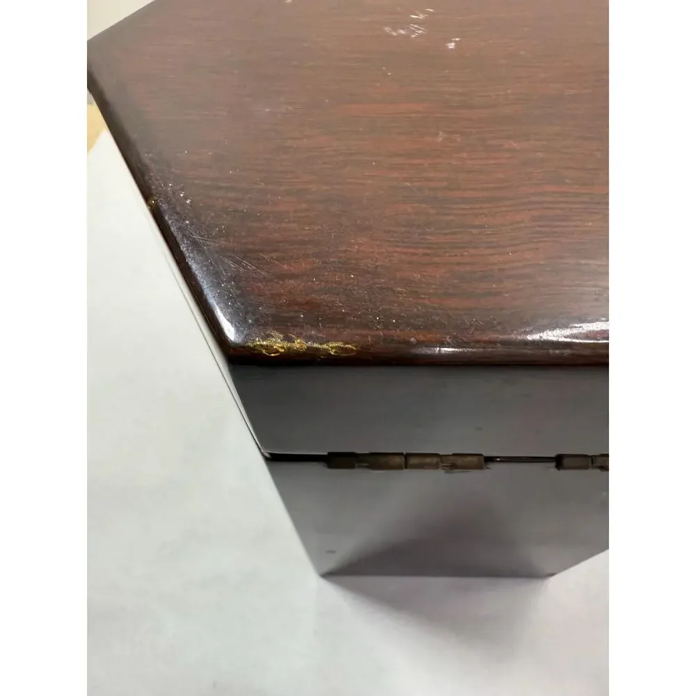 Vintage Chinese Hexagonal Lacquer Wood Boxes Set of 2, Brass Hardware, Green